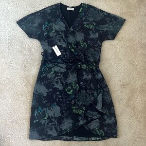 (NWT!) Aritzia Black Green Floral Wallace Wrap Dress by Babaton